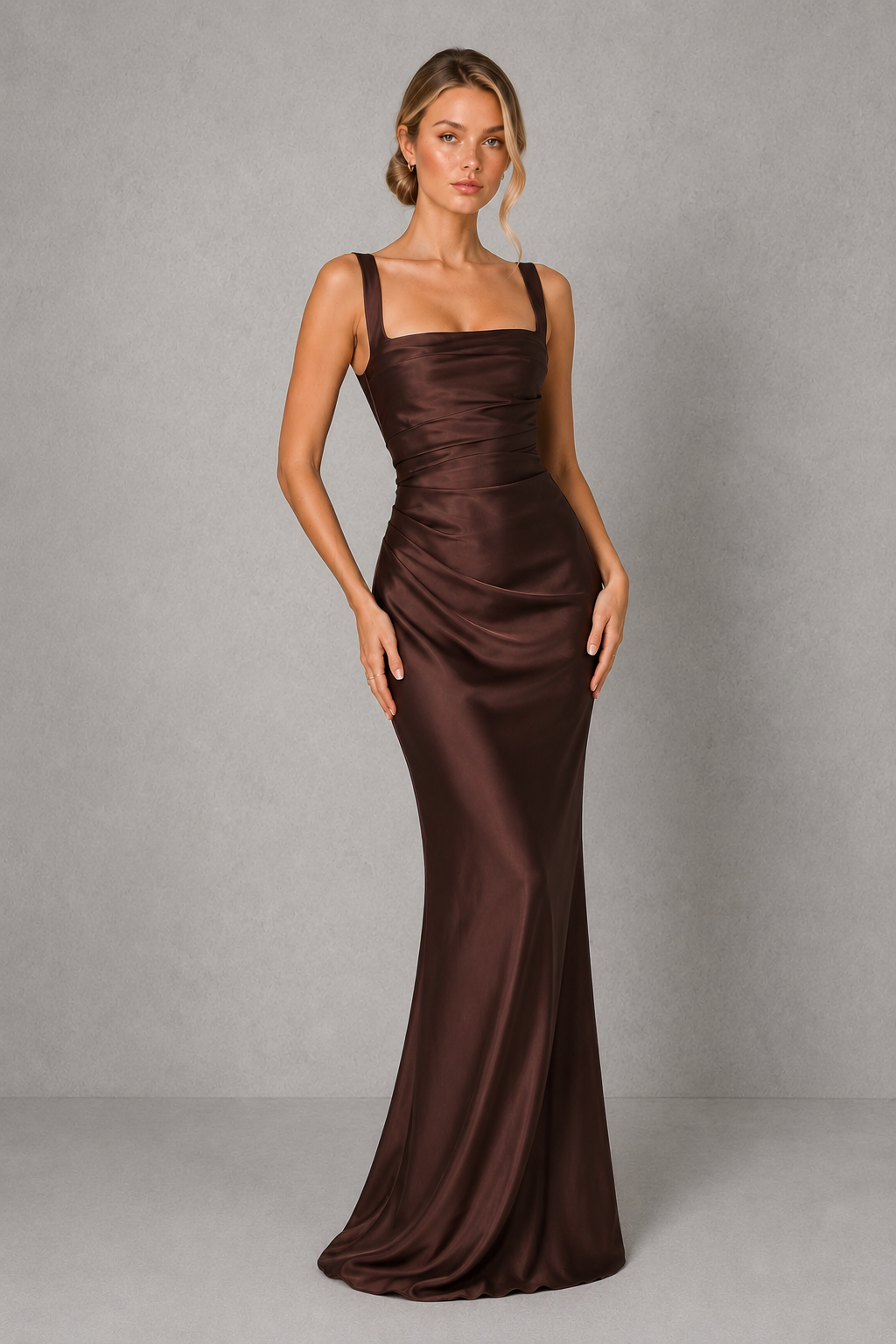 Women’s Satin Corset Maxi Dress with Pleated Bodice for Formal & Evening Wear