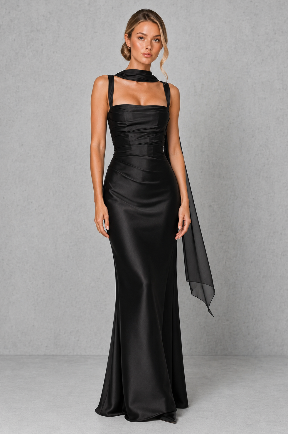 Women’s Satin Corset Maxi Dress with Pleated Bodice for Formal & Evening Wear