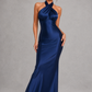 Women's Satin Halter Open Back Evening Gown