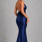 Women's Satin Halter Open Back Evening Gown