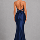 Women's Satin Halter Open Back Evening Gown
