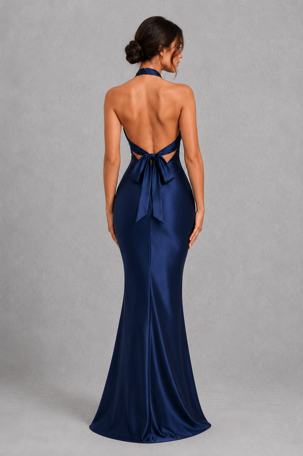 Women's Satin Halter Maxi Dress - Open Back Evening Gown