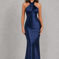 Women’s Satin Halter Maxi Dress with Open Back for Formal & Evening Wear