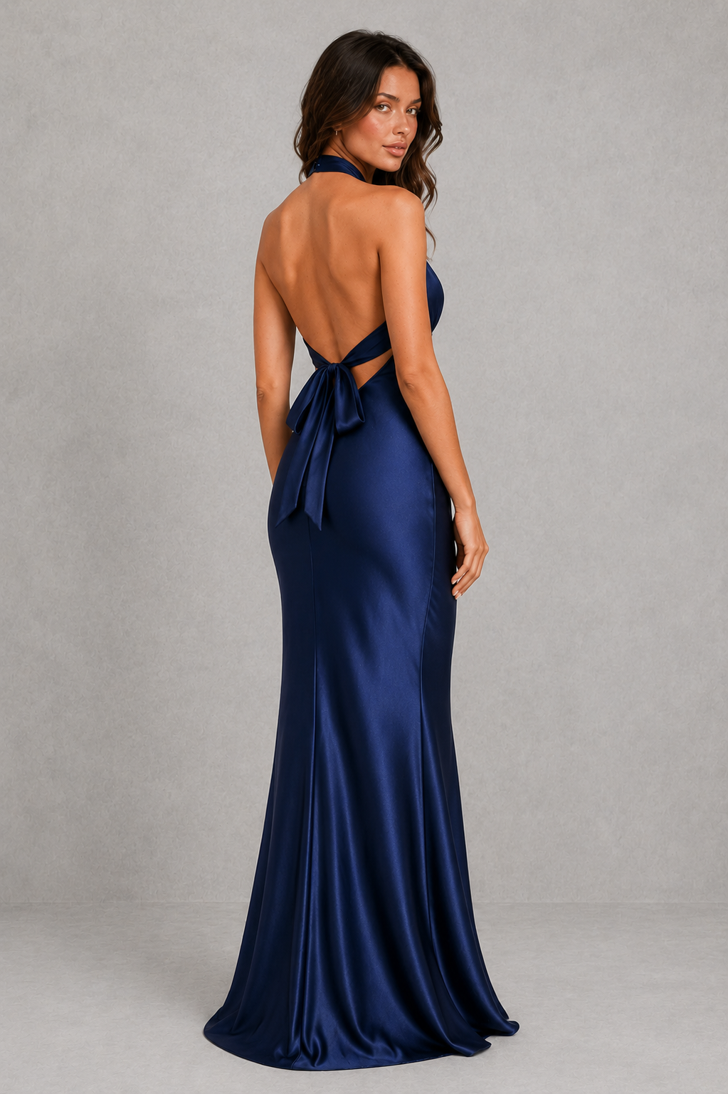 Women’s Satin Halter Maxi Dress with Open Back for Formal & Evening Wear