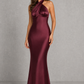 Women’s Satin Halter Maxi Dress with Open Back for Formal & Evening Wear