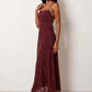 Women's Selene floral jacquard maxi dress featuring a square neckline, cross-back spaghetti straps, adjustable lace-up corset back, flowing A-line silhouette and floor-length hem, ideal for weddings, proms and formal occasions.