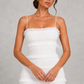 Women's sequin satin maxi dress with shimmering pleated detailing, elegant ruffle accents, fitted silhouette, and flowing back split, ideal for weddings, formal events, and evening occasions.