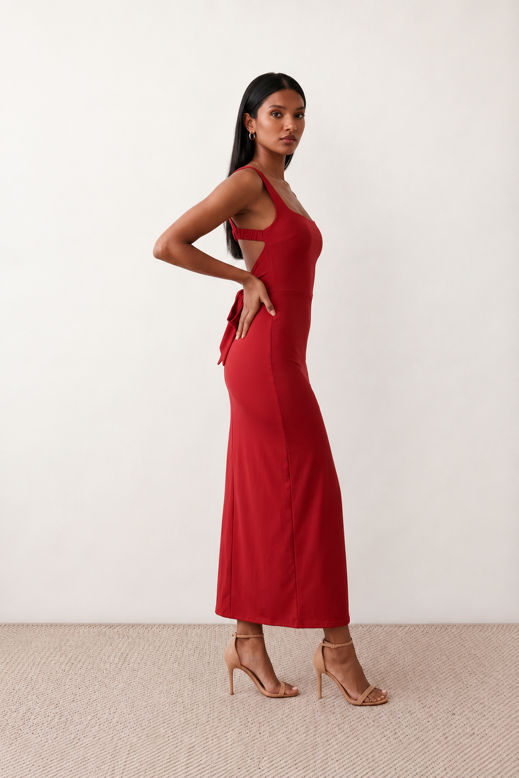 Women's Open Back Bodycon Maxi Dress - Wedding Guest & Evening Dress