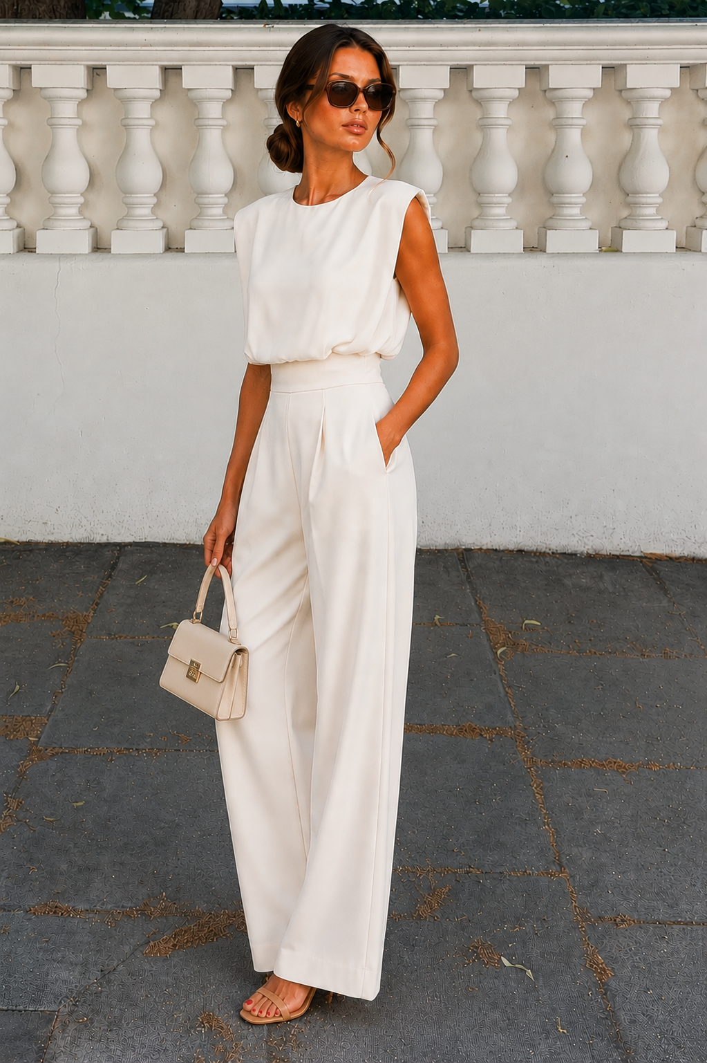 Women's Sleeveless Wide Leg Jumpsuit - Elegant Occasion & Wedding Guest Jumpsuit