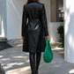 Women’s Slim Leather Trench Coat with Tailored Fit for Casual & Evening Wear