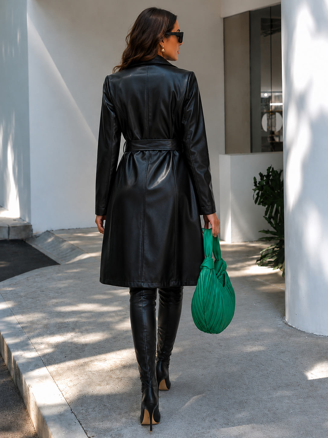 Women’s Slim Leather Trench Coat with Tailored Fit for Casual & Evening Wear