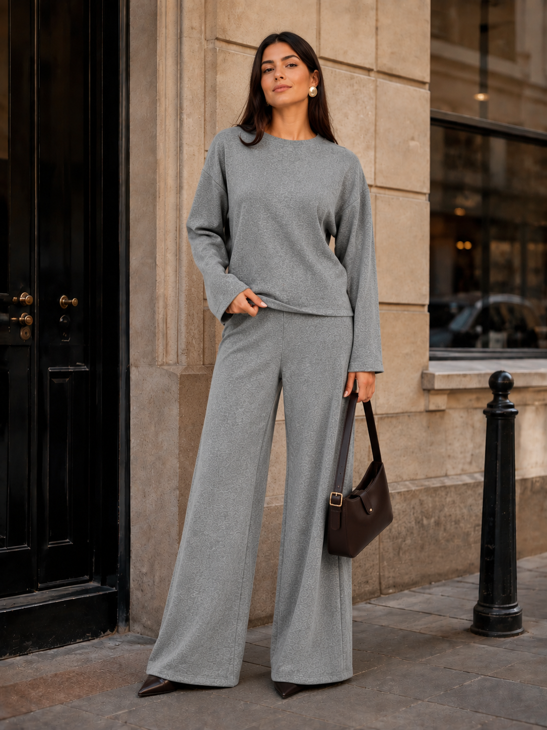 Women’s Soft Lounge Co-Ord Set with Fitted Top & Wide-Leg Trousers
