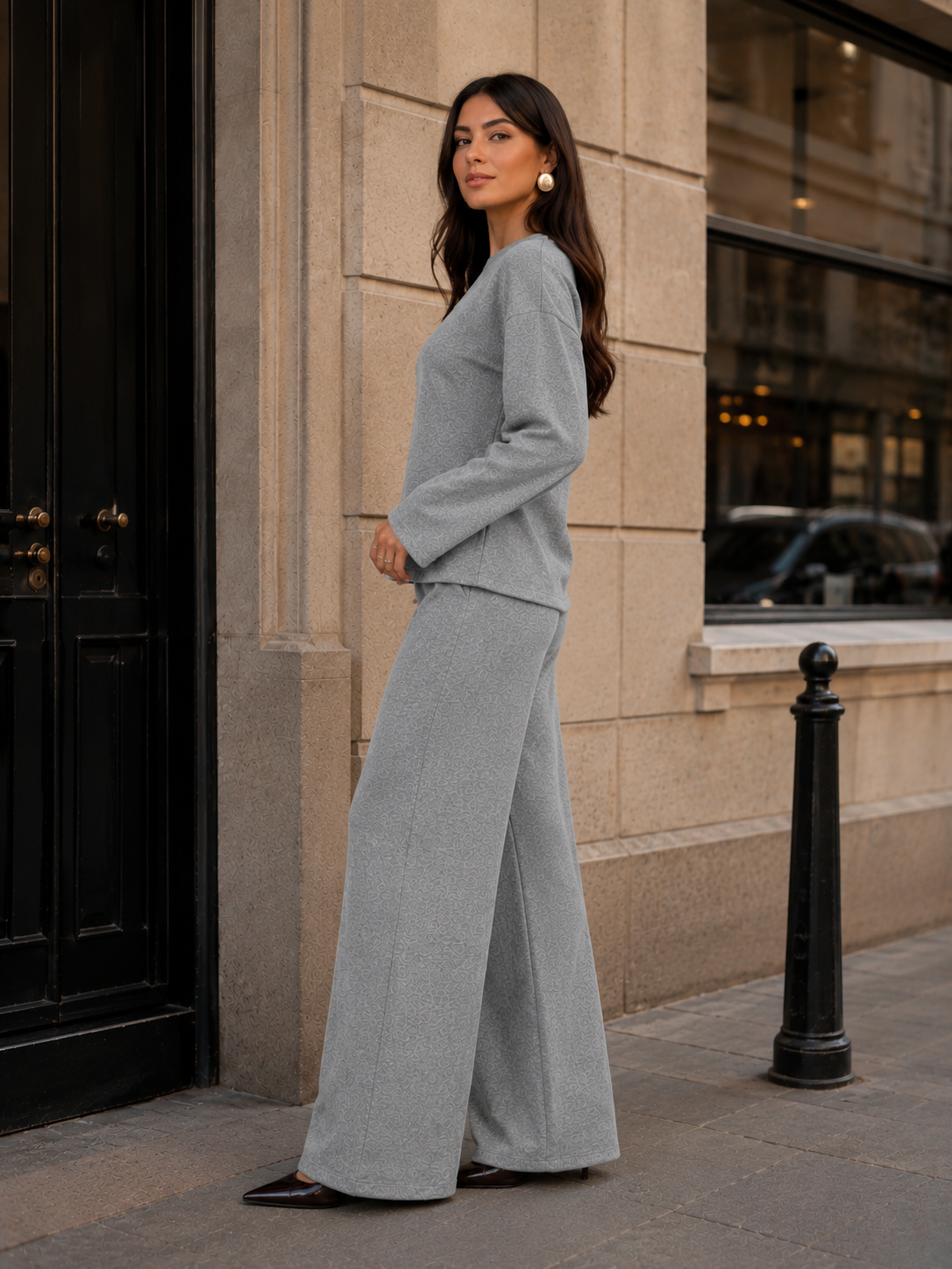 Women’s Soft Lounge Co-Ord Set with Fitted Top & Wide-Leg Trousers