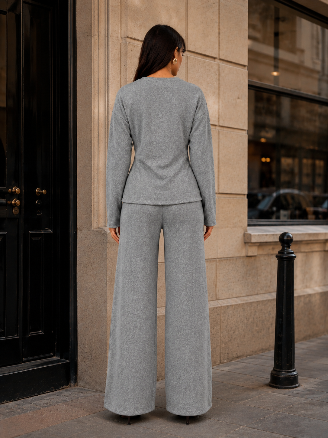 Women’s Soft Lounge Co-Ord Set with Fitted Top & Wide-Leg Trousers