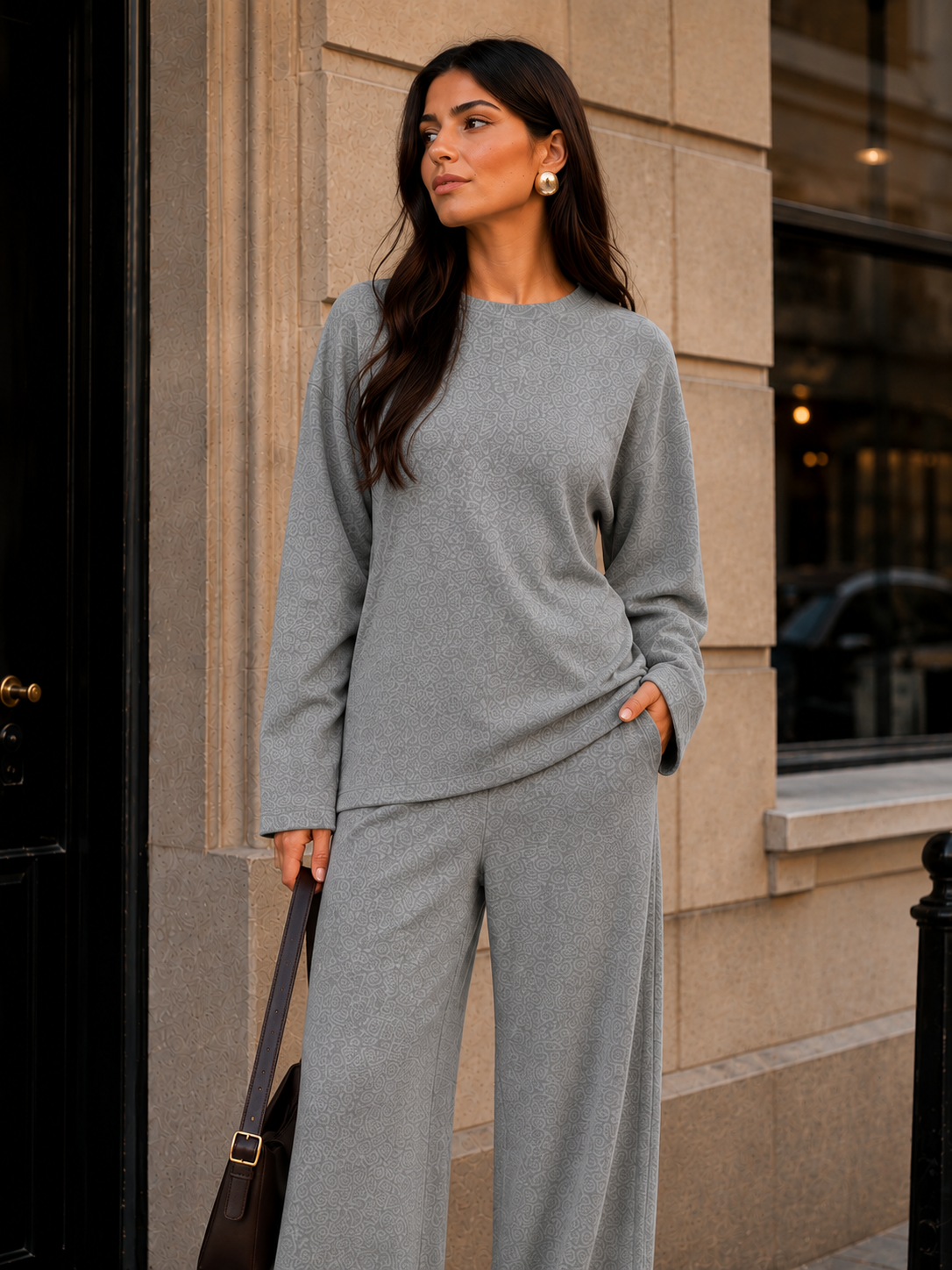 Women’s Soft Lounge Co-Ord Set with Fitted Top & Wide-Leg Trousers