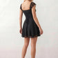 Women's Soraia Lace Lace-Up Mini Dress featuring elegant floral lace, a square neckline with a ruched bust, scalloped cap sleeves, a corset-style lace-up back, and a flattering A-line mini skirt finished with a scalloped lace hem, perfect for weddings, race days, garden parties and special occasions.
