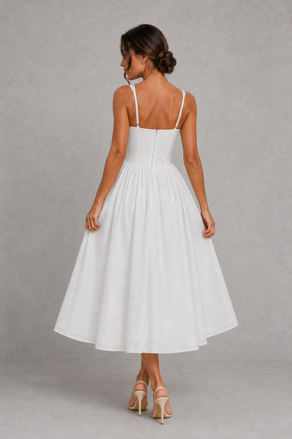 Women's Corset Midi Dress - Square Neck Wedding Guest Fit & Flare