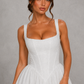 Women's Corset Midi Dress - Square Neck Wedding Guest Fit & Flare