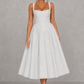 Women's Corset Midi Dress - Square Neck Wedding Guest Fit & Flare