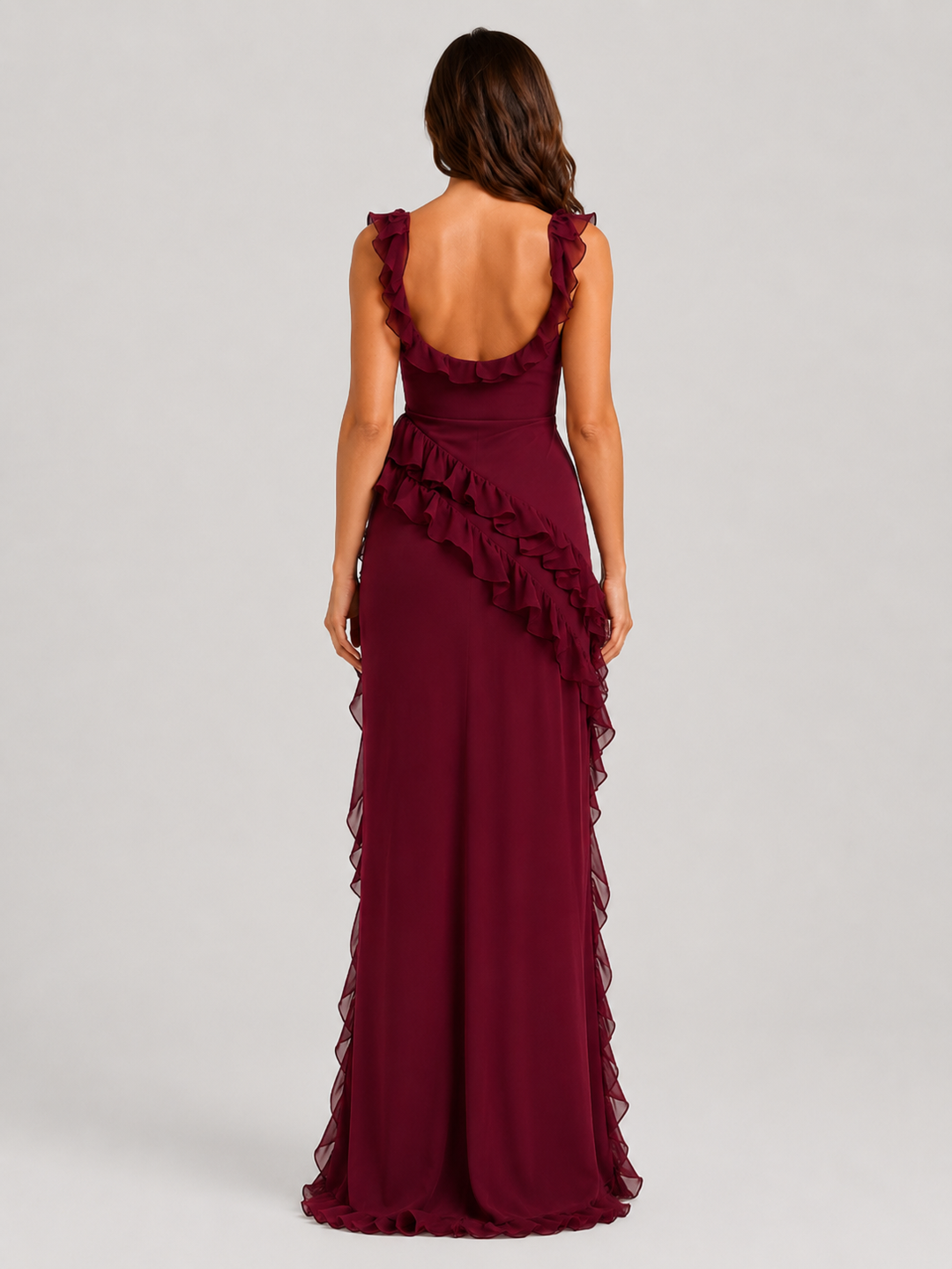 Women's elegant summer occasion dress with sculpted fit, flowing skirt, and sophisticated split detail for refined event styling.