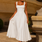 Women's Square Neck A-Line Midi Dress - Wedding Guest Fit & Flare Dress