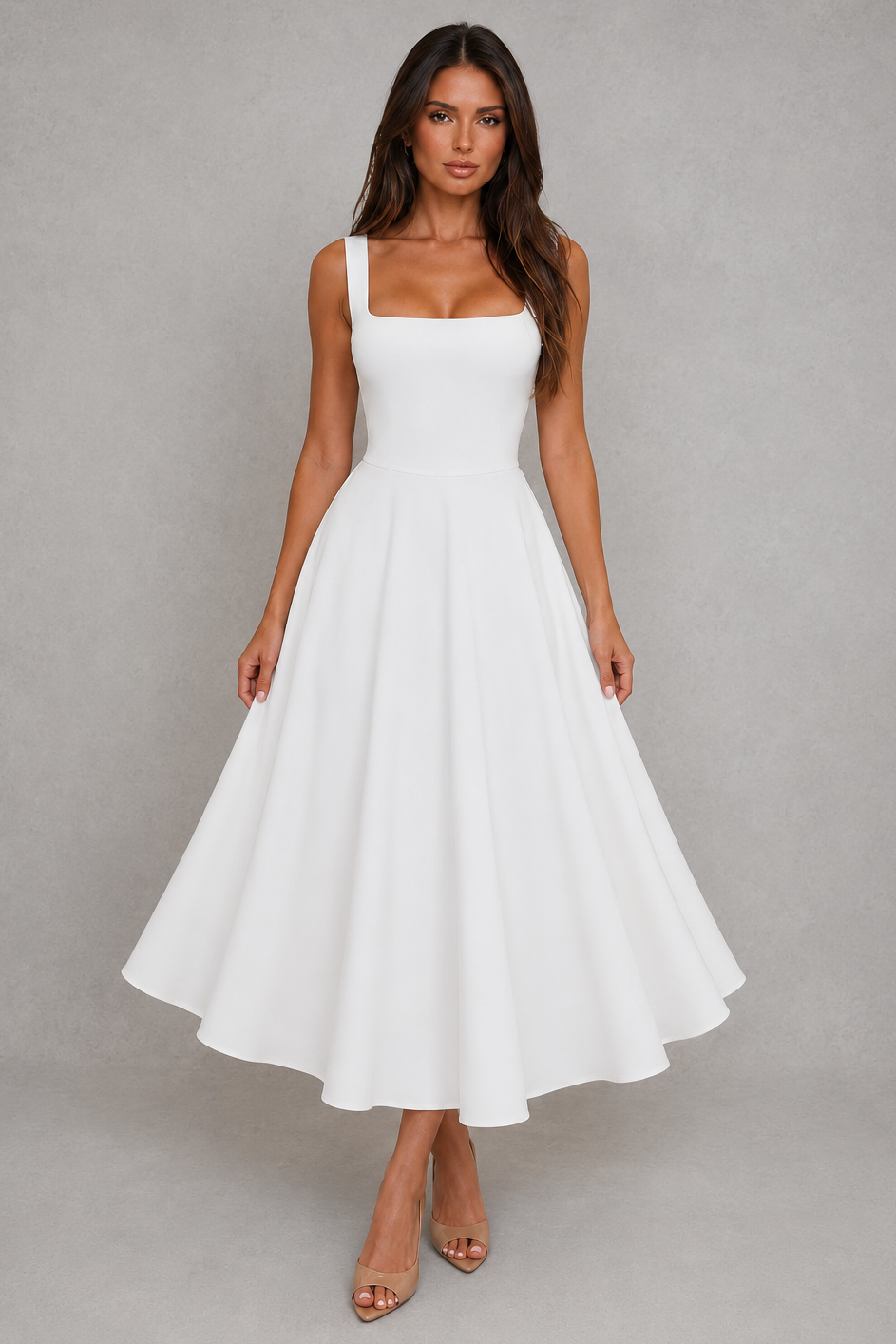 Women’s Square Neck A-Line Midi Dress for Work & Occasion Wear