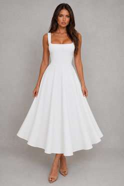 Women’s Square Neck A-Line Midi Dress for Work & Occasion Wear