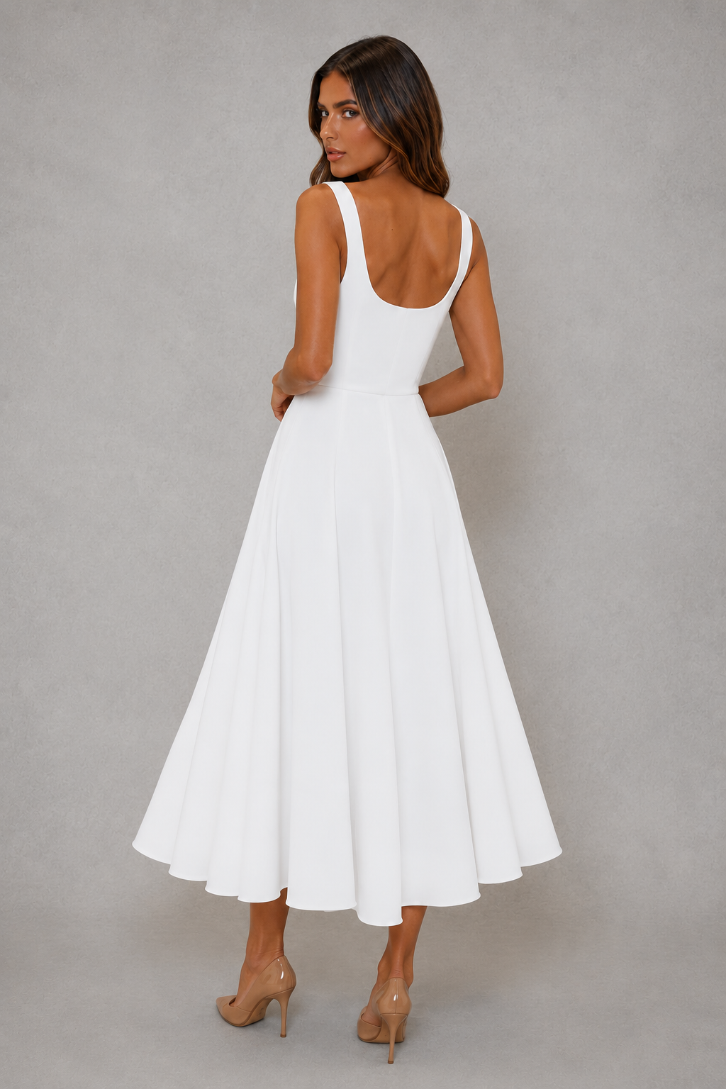 Women’s Square Neck A-Line Midi Dress for Work & Occasion Wear