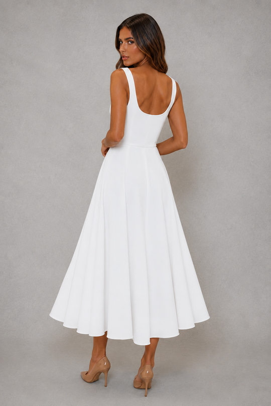 Women’s Square Neck A-Line Midi Dress for Work & Occasion Wear