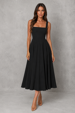 Women’s Square Neck A-Line Midi Dress for Work & Occasion Wear