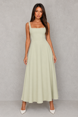 Women’s Square Neck A-Line Midi Dress for Work & Occasion Wear