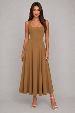 Women’s Square Neck A-Line Midi Dress for Work & Occasion Wear