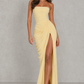 Women’s Strapless Corset Maxi Dress with Thigh Split for Formal & Evening Wear