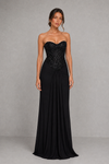 Women's Strapless Embellished Maxi Dress with Jersey Skirt – Black