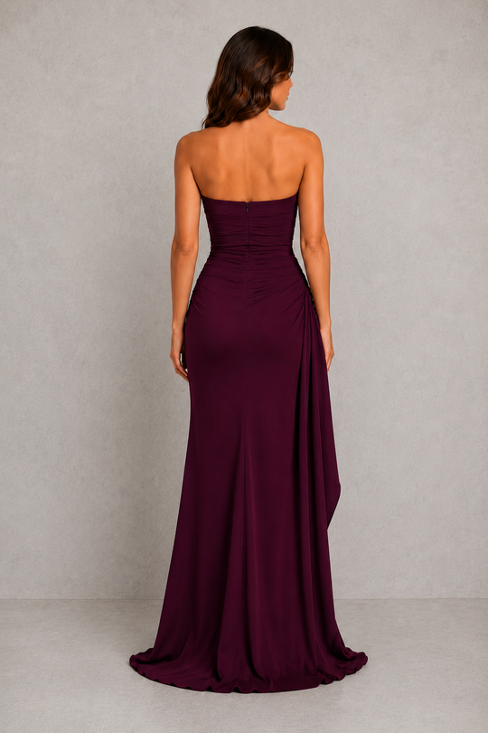 Women’s Strapless Maxi Dress with Draped Frill Accent - By Hayley