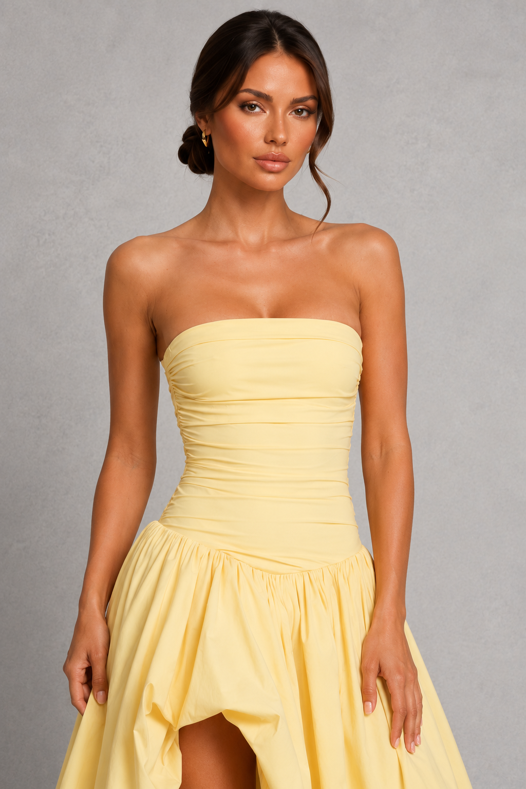 Women’s Strapless Puffball Maxi Dress with Lace-Up Back for Formal & Evening Wear