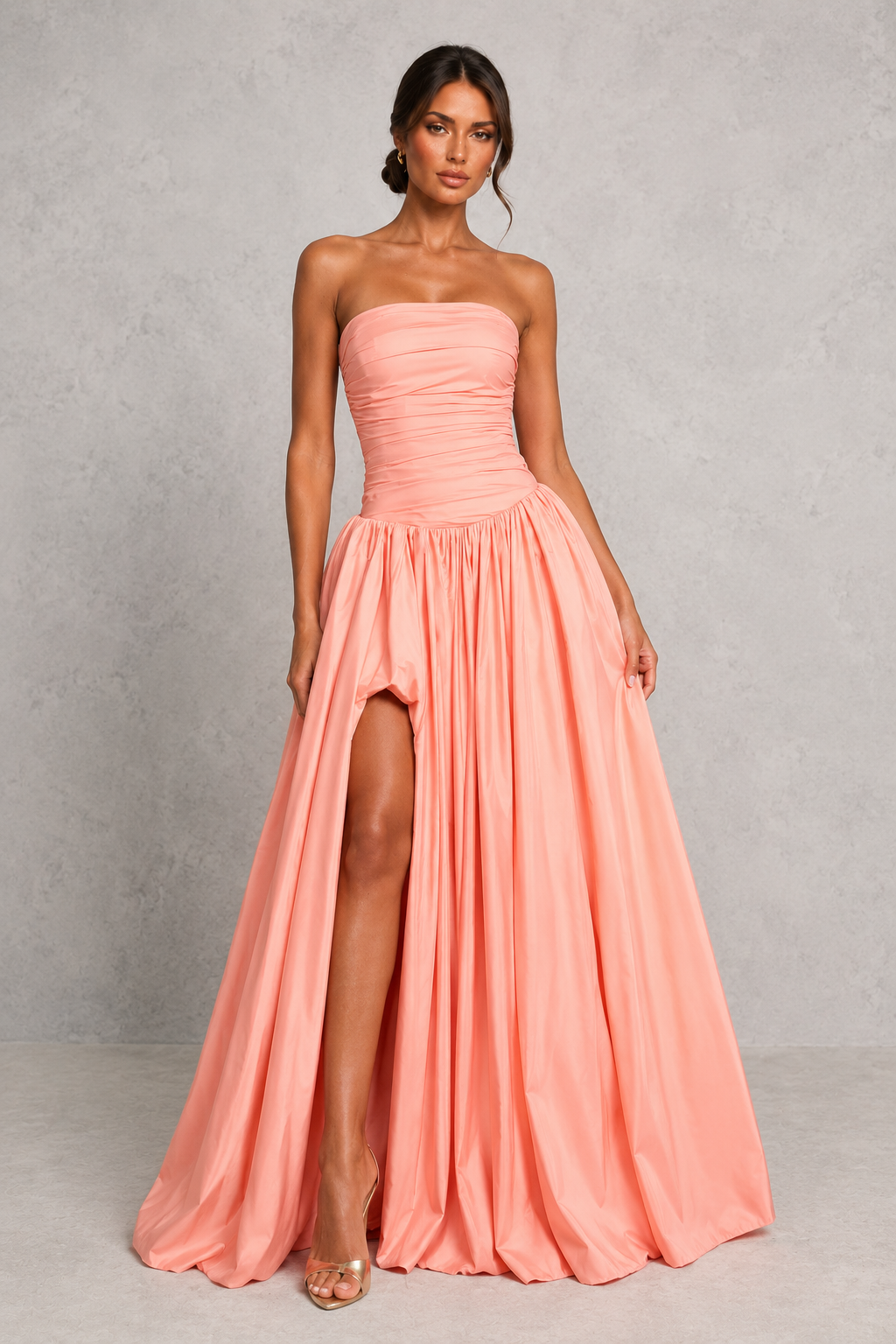 Women’s Strapless Puffball Maxi Dress with Lace-Up Back for Formal & Evening Wear