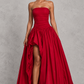 Women’s Strapless Puffball Maxi Dress with Lace-Up Back for Formal & Evening Wear