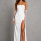 Women’s Strapless Satin Maxi Dress with Hidden Corset & Thigh Split for Evening & Formal Wear