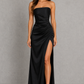 Women’s Strapless Satin Maxi Dress with Hidden Corset & Thigh Split for Evening & Formal Wear