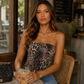 Women’s Strapless Sequin Bustier Top with Animal Print