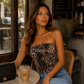 Women’s Strapless Sequin Bustier Top with Animal Print