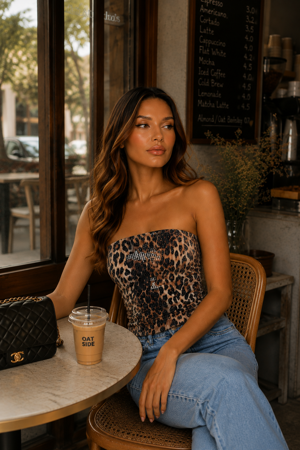 Women’s Strapless Sequin Bustier Top with Animal Print