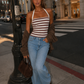 Women’s Striped Halter Crop Top with Square Neck
