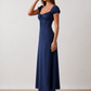 Halle sweetheart low back maxi dress with a structured corset bodice, tie-front bust detail, sweetheart neckline, low open back, and flowing A-line maxi skirt with a floor-length hem.