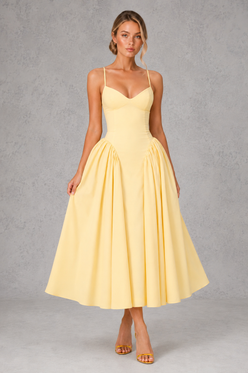 Women’s Sweetheart Godet Midi Dress with Lace-Up Back