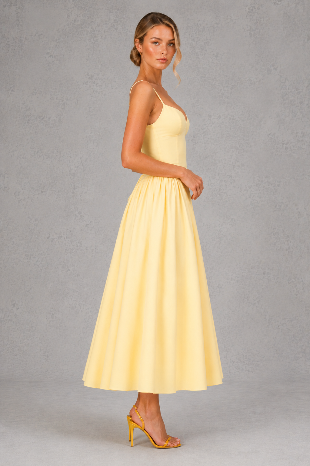 Women’s Sweetheart Godet Midi Dress with Lace-Up Back