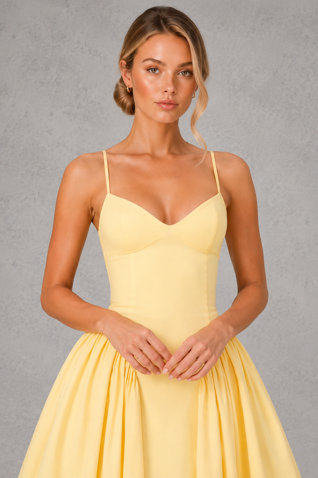 Women’s Sweetheart Godet Midi Dress with Lace-Up Back