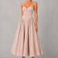 Women’s Sweetheart Godet Midi Dress with Lace-Up Back