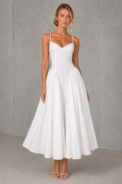 Women’s Sweetheart Godet Midi Dress with Lace-Up Back